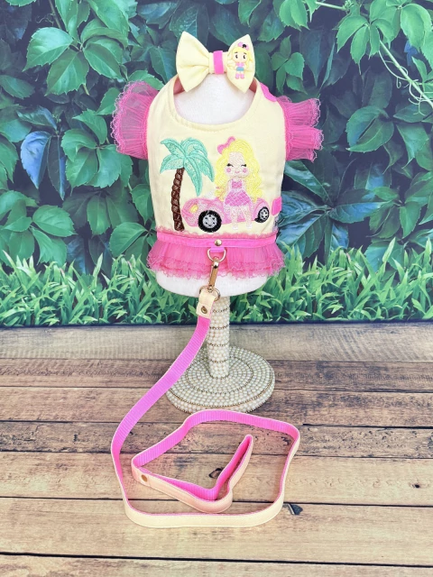 Peitoral Barbie Amarelo para cachorro e Gato