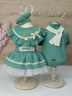 Camiseta Jacquard Verde com Boina e Cachecol para cachorro e gato - comprar online