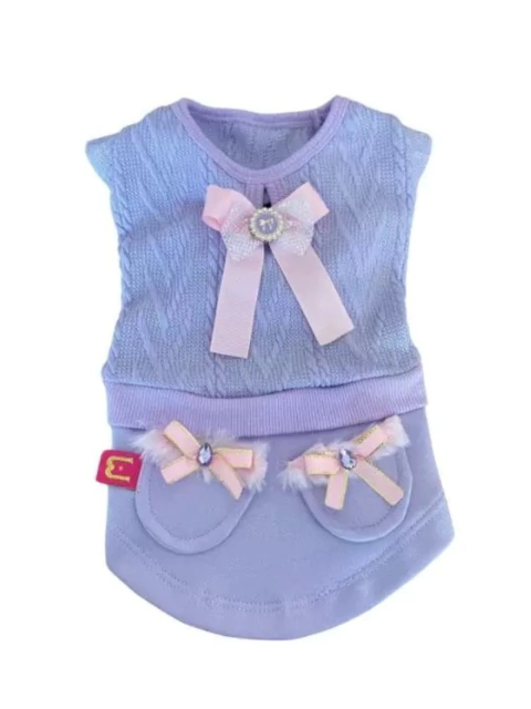 Vestido Tricô Bolsinhos Lilás para cachorro e gato