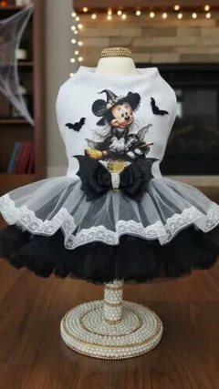 Vestido Halloween Bruxinha Branco e Preto para cachorro e gato - comprar online