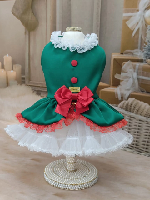 Vestido Natal Encanto Elfa Verde para cachorro e gato