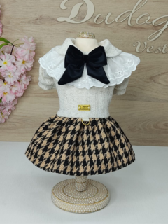 Vestido Malha Jacquard Saia Pied Caramelo para cachorro e gato