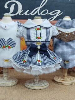 Vestido Junino Fazendeira Xadrez Azul para cachorro e gato - loja online