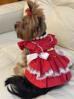 Vestido Doce Infância Poá Vermelho para cachorro e gato - loja online