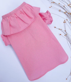 Camisa Gola Boneca Rosa Poá para cachorro e gato