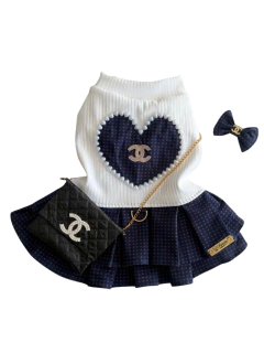 Vestido Branco e Azul Inspiração para cachorro e gato