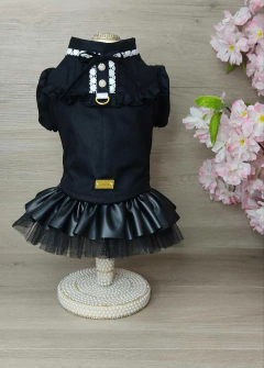 Imagem do Saia Love Couro PU Preta para cachorro e gato