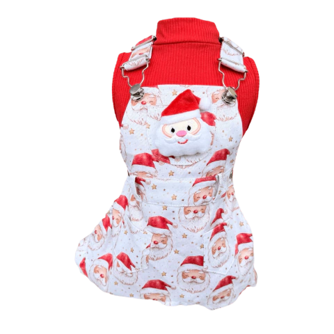 Jardineira Papai Noel Vermelha Masc para cachorro e gato