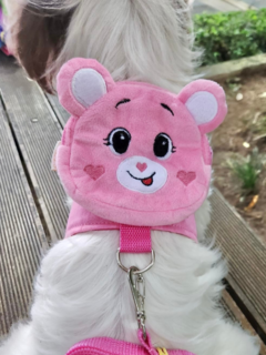 Peitoral Mochila Ursinhos Amorosos Rosa para cachorro e gato