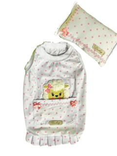 Pijama Pet - Camisola Ovelha Branca Poá Rosa para cachorro e gato - Estilo de Vida Pet