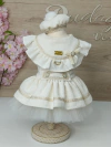 Vestido Tweed Off White com Boina para cachorro e gato