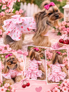 Vestido Cereja em Flor Babados para cachorro e gato - comprar online