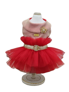 Imagem do Vestido Natal Lovely Vermelho e Dourado para cachorro e gato