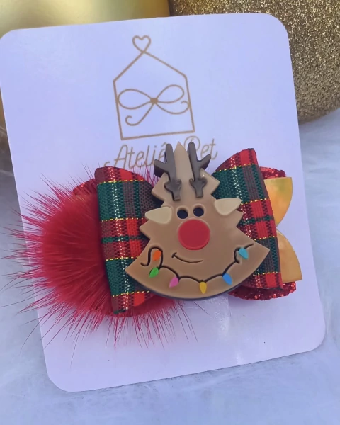 Laço Natal Rena Xadrez para cachorro e gato