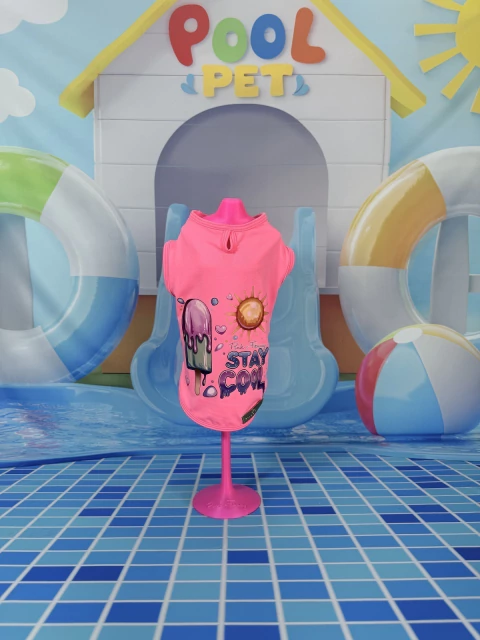 Camiseta Rosa Neon com Proteção UV para cachorro e gato