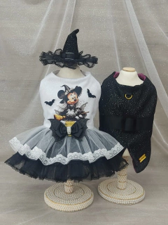 Vestido Halloween Bruxinha Branco e Preto para cachorro e gato - Estilo de Vida Pet