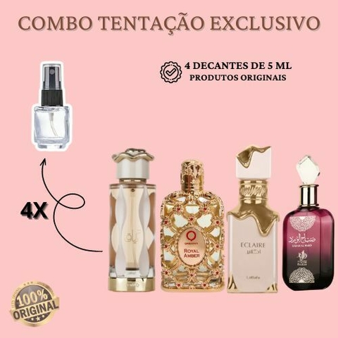 COMBO TENTAÇÃO EXCLUSIVO 4 DECANTES DE 5ML CADA - TERIAQ, ROYAL AMBER, ECLAIRE E SABAH TOTAL 20 ml