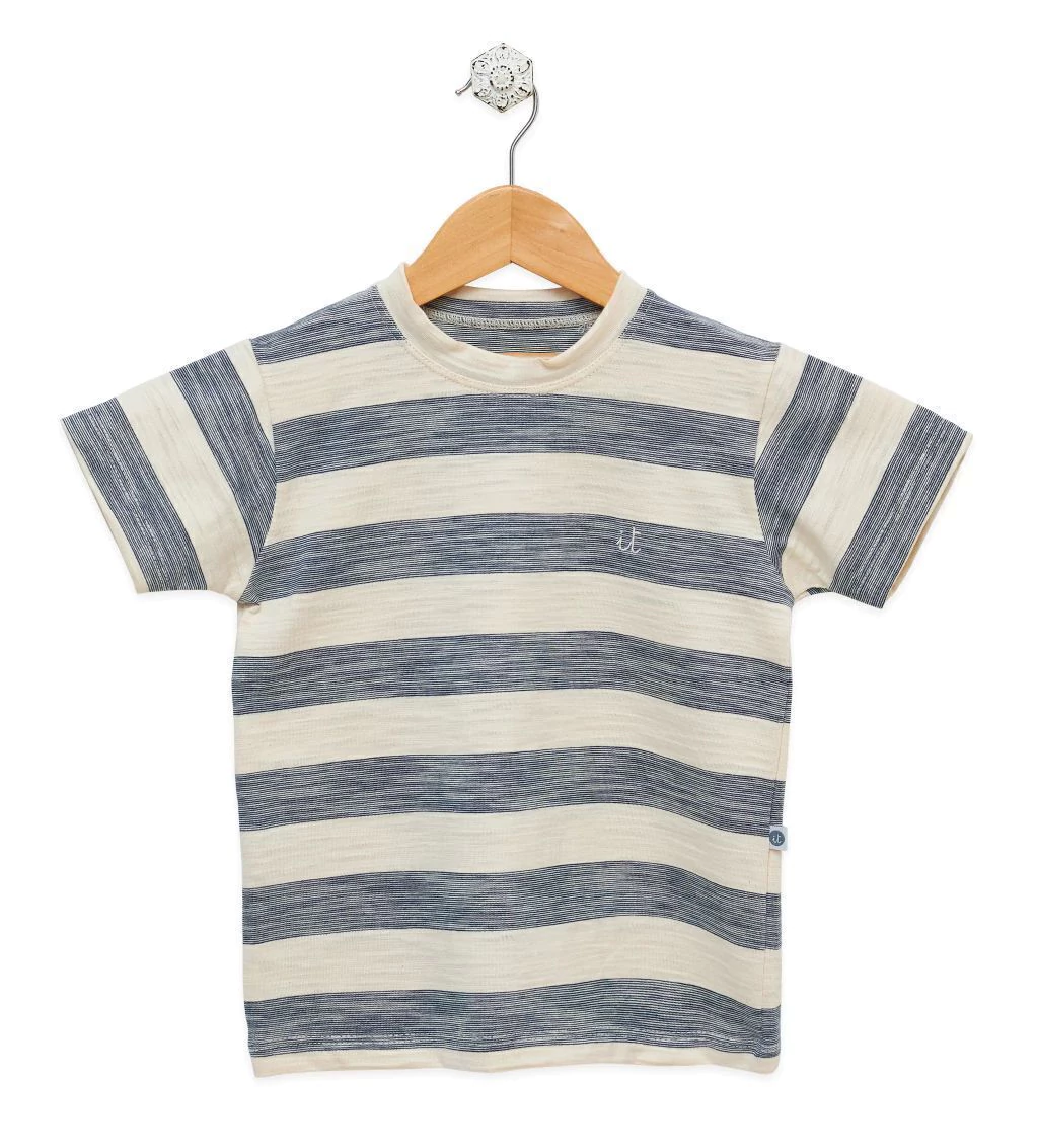 Remera básica rayada azul y crudo