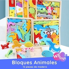 JUEGO DE BLOQUES DE MADERA CUBETA TOYS GRANJA / DINOSAURIOS / VEHÌCULOS - comprar online
