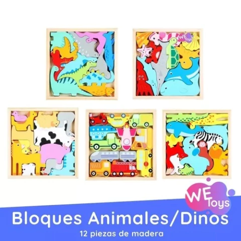 JUEGO DE BLOQUES DE MADERA CUBETA TOYS GRANJA / DINOSAURIOS / VEHÌCULOS
