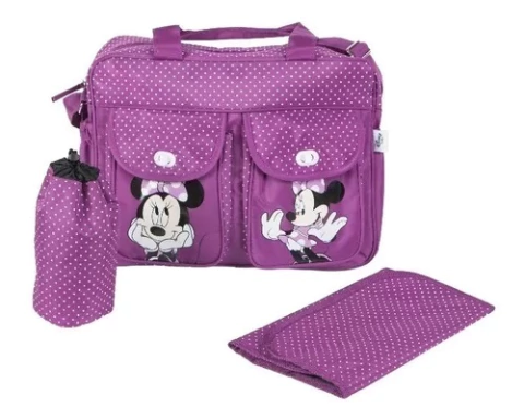 Bolso Maternal Con Cambiador Disney Minnie 8 compartimientos. Correa ajustable. MATERIAL - 100% POLIESTER