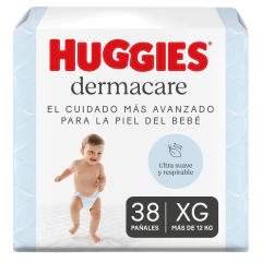 NUEVO !!! HUGGIES DERMACARE XG x 38 unidades ULTRA SUAVE MAYOR ABSORCIÒN CON VITAMINA E PARA PREVENIR PASPADURAS - comprar online