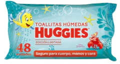 TOALLITAS HÚMEDAS x 48 unidades HUGGIES LA SIRENITA Para cuerpo, manos y cara
