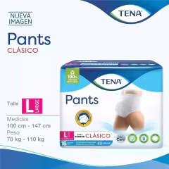 TENA PANTS CLASICO TALLE L UNISEX X 16 UNIDADES DE 70 A 110 KG