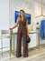 Conjunto Alfaiataria Colete e Calça Pantalona Risca de Giz Marrom 