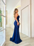 vestido longo justo prada acetinado azul marinho 