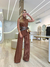 Conjunto canelado: blusa e calça pantalona marrom