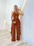 Conjunto cropped com babado e calça marrom
