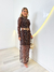 vestido manga longa animal print 