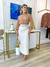 Saia midi de couro com cinto off white 