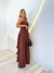 Conjunto Cropped com Babado e Calça Pantalona Marrom
