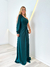 vestido longo fluity manga vazada verde esmeralda
