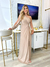 vestido longo fluity manga vazada bege 
