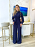 conjunto marrant: camisa com amarração e calça pantalona azul marinho 