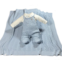 SAIDA MATERNIDADE TRICOT COM JARDINEIRA PEDRO AZUL