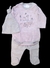 Conjunto Body Manga Larga Con Florcitas Rayado Con Medio Osito Ranita Con Pie Liso y Goro Liso - 0-3