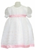 Vestido Bautismo manga corta en gasa con faja y borde de falda en razo - 0-3