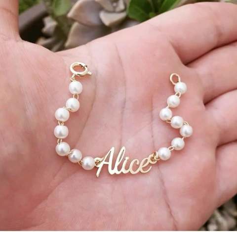 Pulseira Pérola com Nome da Criança