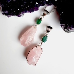 Dije Raiz de esmeralda y cuarzo rosa - Ser Mineral Accesorios 