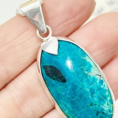 Dije de crisocola con detalle de corazon en plata - Ser Mineral Accesorios 