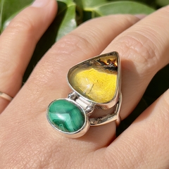 Anillo Malaquita y ambar