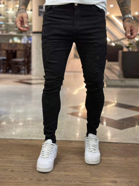 Calça Super Skinny Preta c/ Rasgo REF:9041 - comprar online
