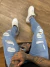 Calça Super Skinny Azul Média c/ Rasgos e respingos ref:9892 na internet