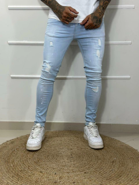 Calça Super Skinny Clara Rasgada e Respingos REF:8011 - comprar online