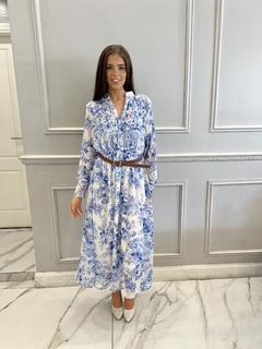 FLORES AZUL BLANCO VESTIDO - comprar online