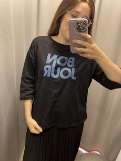 BONJOUR NEGRO CELESTE REMERA TRES CUARTOS - comprar online